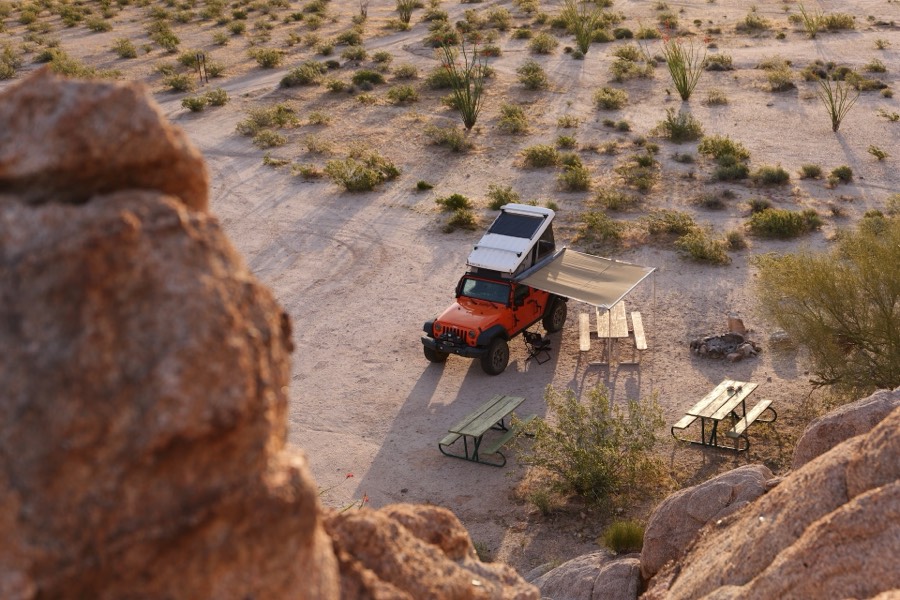 Camp seen from a rock overlook