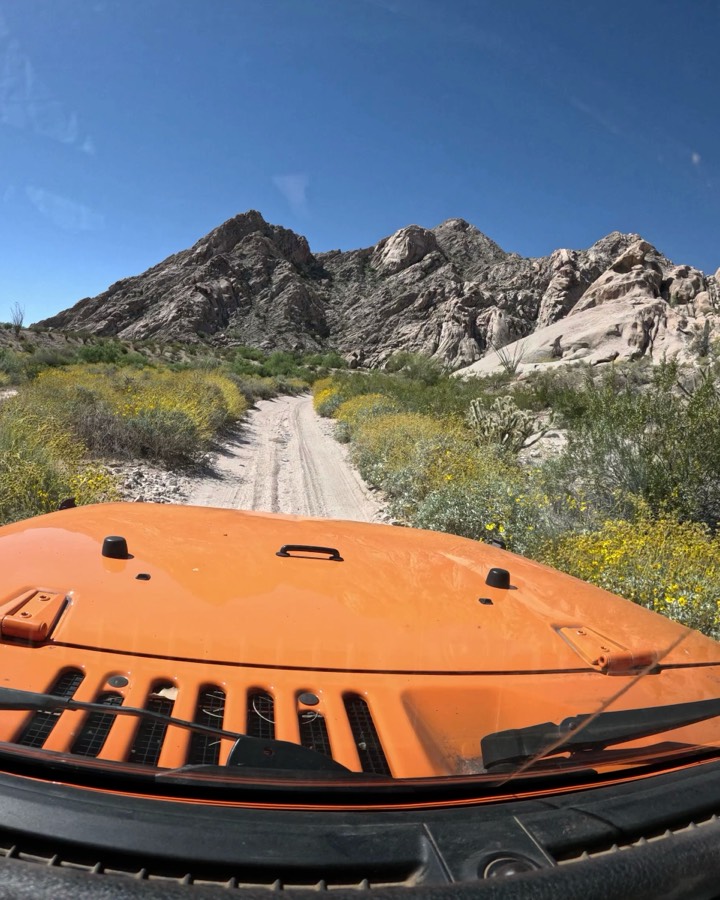 View over the hood on a mountain track